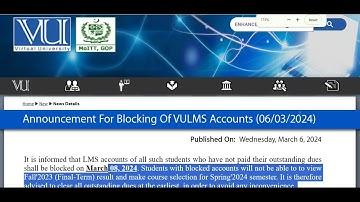 VU Final Term Results and Blocking of LMS accounts Announcement