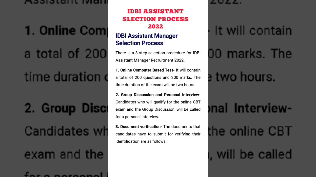 idbi assistant manager slection procces 2022/ idbi assistant slection procces/idbi assistant