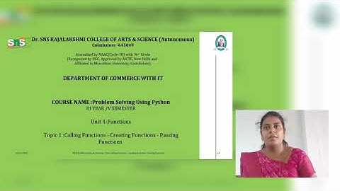 Video lecture|Ms.R.Pavithra| Python Functions| Ms.R Pavithra|AP|B Com IT|SNS Institutions