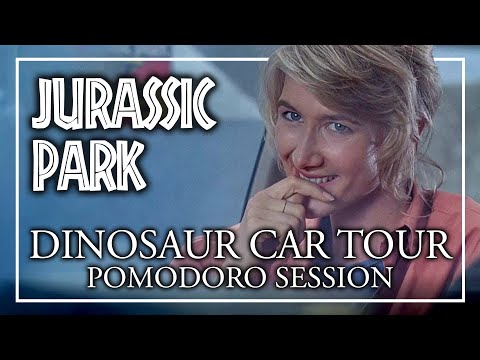 🦖JURASSIC PARK CAR TOUR🦕 Dinosaur Pomodoro Session Jurassic Park Ambience ASMR T-Rex Triceratops 🌴🚗