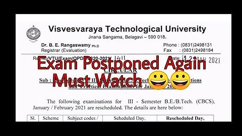 VTU UPDATE : 12-03-2021 || VTU 3RD SEM EXAM POSTPONED AGAIN ||VTU 3RD SEM 2 Subjects Postponed ||VTU