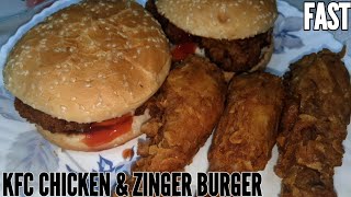 HOW TO MAKE KFC CHICKEN | ZINGER BURGER | AT HOME | FAST COOKING