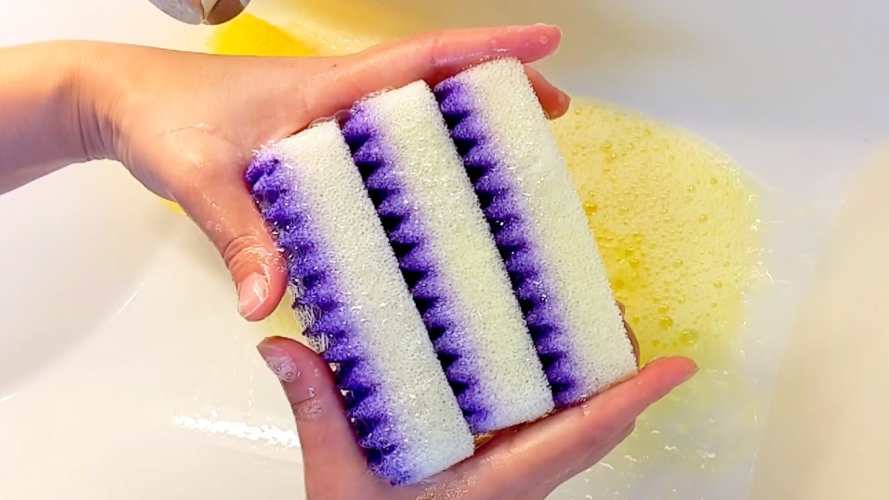 【ASMR】Jagged plastic sponge and yellow plastic sponge squeezing w