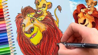 How to Draw a Cartoon of Mufasa & Simba in The Lion King