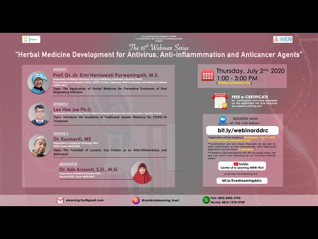 10th Webinar Series IMERI-Herbal Medicine Development for Antivirus, Anti-inflammation & Anticancer class=