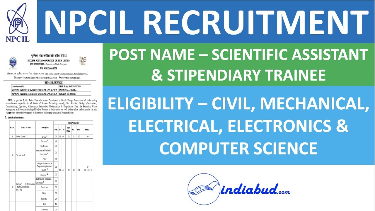 NPCIL Recruitment For Scientific Assistant Stipendiary Trainee npcil-recruitment-for-scientific-assistant-stipendiary-trainee