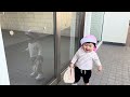 進級してピンク帽子になった赤ん坊の保育園登園41日目