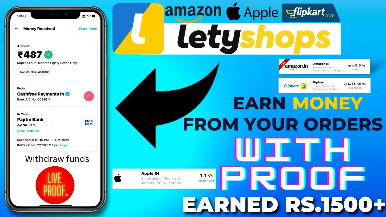 Earn 💰Money From Your Every Order You Make In Amazon Flipkart and Meny More by LetyShops App 2022.￼