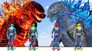 Team Spiderman PS4 vs Godzilla Fire & Godzilla Ice - What If