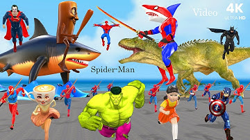 Game playing Spider-Man attack tung tung tung sahur rescue Superman vs Hulk green vs Squid game 3