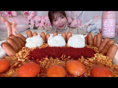 【大食い】ソーセージプルダックポックンミョン【もえあず】