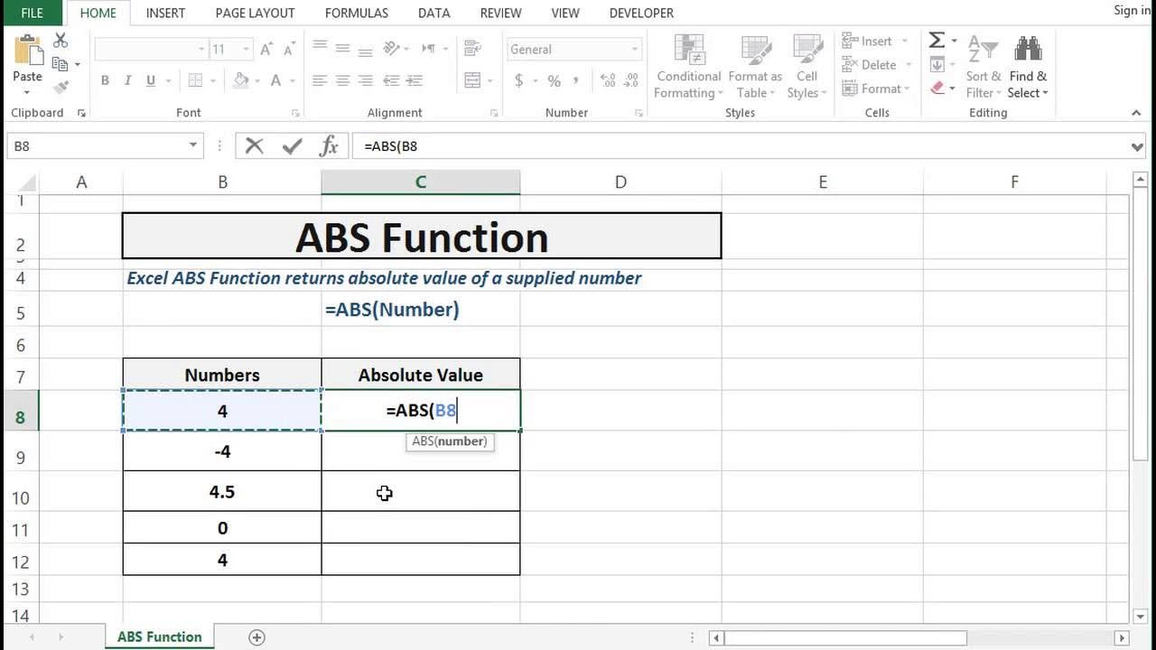 ABS Function in Excel Absolute value of a number YouTube YouTube