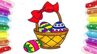 Easter Eggs Basket Drawing & Coloring |Coloring pages for Kids & Children