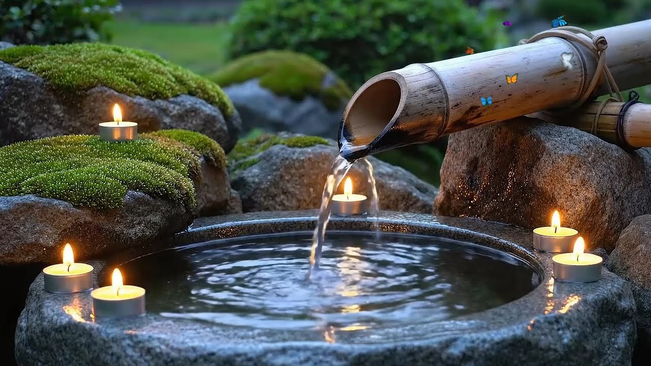 Soothing Zen Garden Bamboo Water Sounds and Candlelight Ambience for Relaxation and Better Sleep