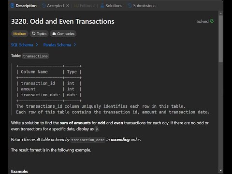 LeetCode 3220: Odd and Even Transactions - Full Solution & Explanation