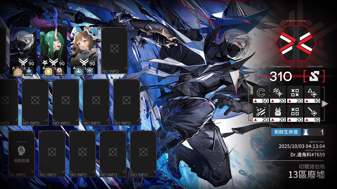 明日方舟】危機合約淨罪作戰13區廢墟滿分310 3人掛機- YouTube