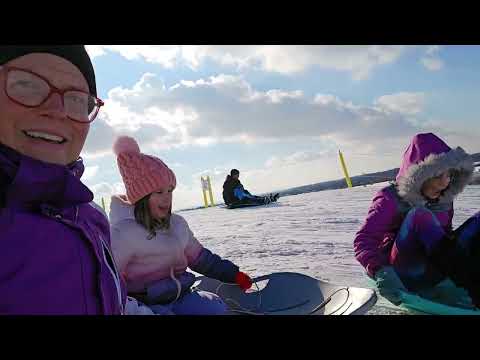 All 3 Girls Sledding Down Hill Jan 2025