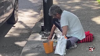 Artist uses broken tile to fix sidewalks