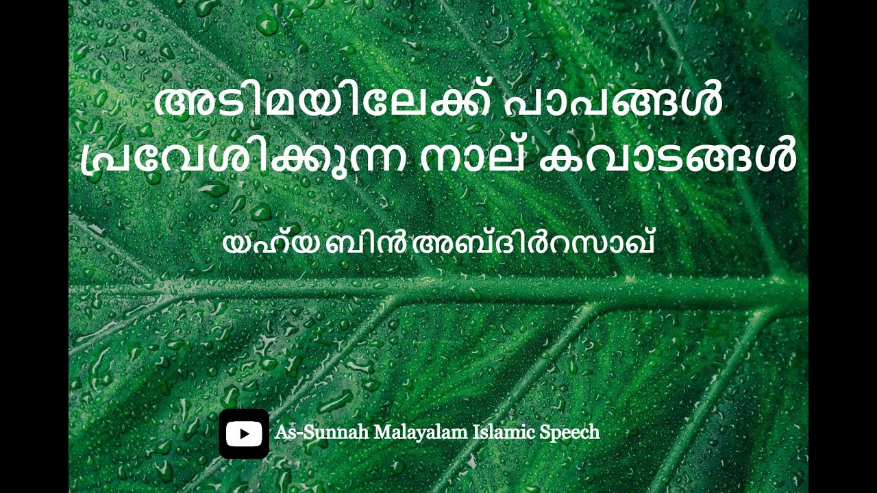 പാപങ്ങൾ പ്രവേശിക്കുന്ന 4 കവാടങ്ങൾ: യഹ്‌യ ബിൻ അബ്‌ദിർറസാഖ്