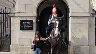 Kind lady thanks the Kings Guard for letting her touch the Kings Horse 06.09.2023.