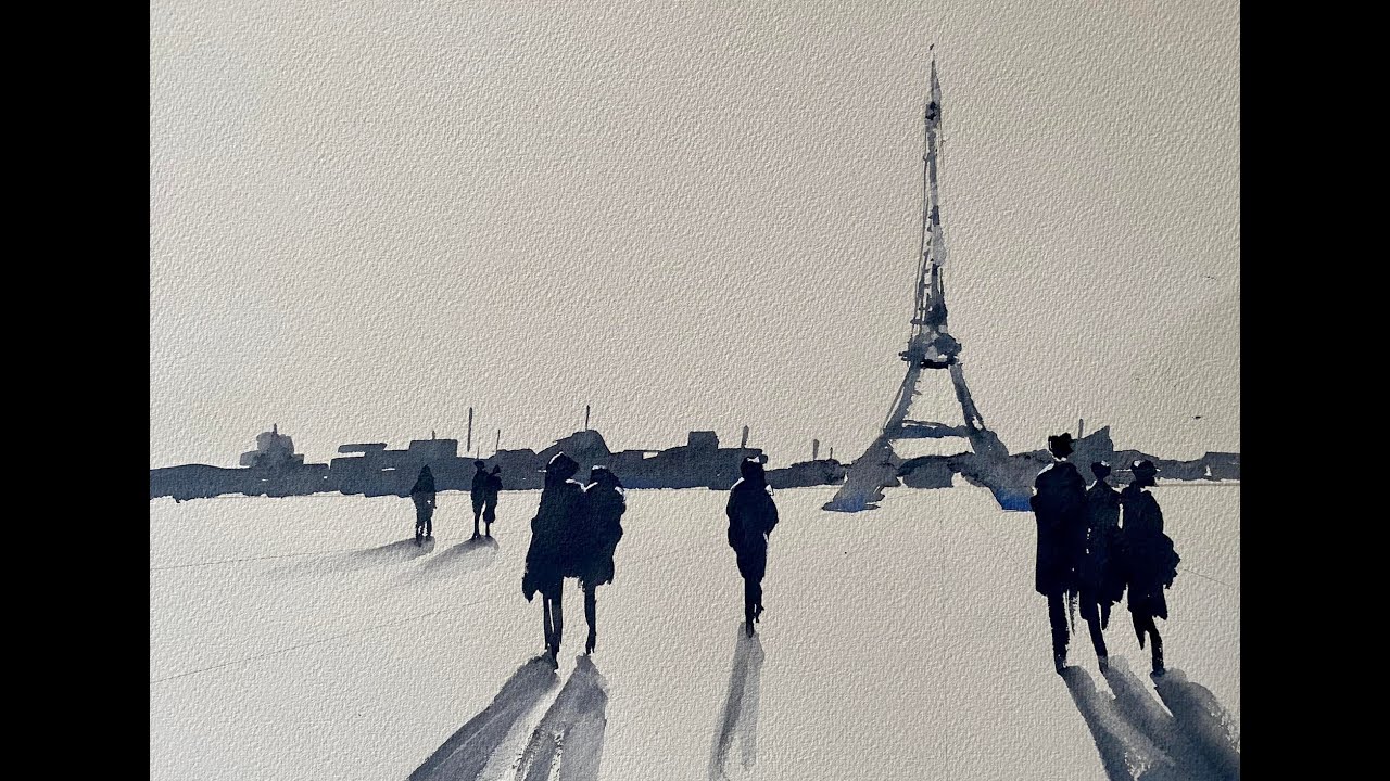 Paint a Watercolor Landscape in 2 COLOURS! Eiffel Tower  Paris, Beginners Watercolour Painting Demo