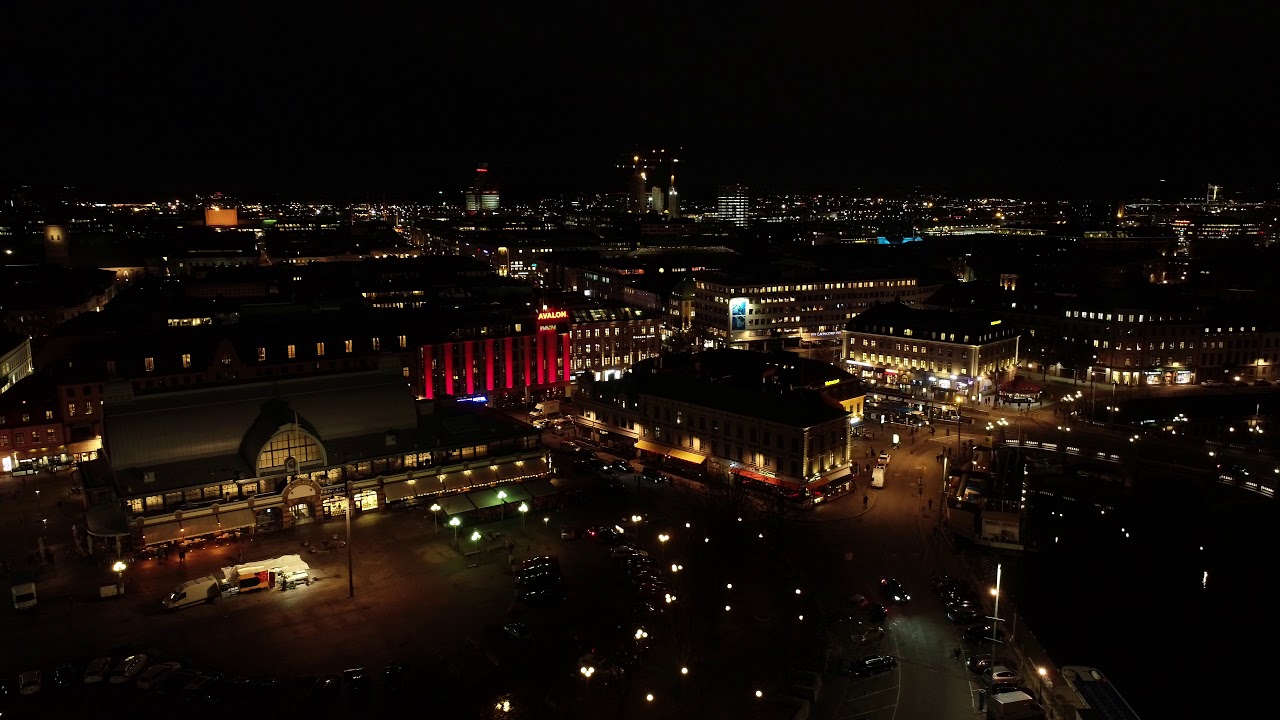 Market Hall "Saluhallen" and Square "Kungsportsplatsen" by night.