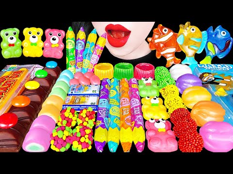 ASMR MUKBANG| Rainbow Desserts (Edible Crayons, Rainbow Chocolate Ttteok, Kohakuto Gummy Jelly).