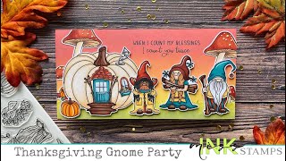 Julianne Foyil | Thanksgiving Scene Slimline Card with Pumpkin Spice Gnomes