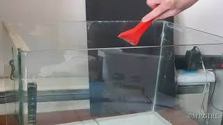 Use window scrapper to clean calcium marks on aquarium