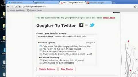 Share Google plus public posts to Twitter with Manageflitter