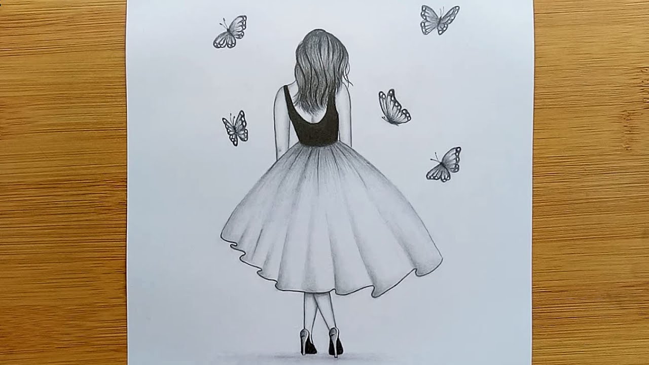 How to draw a girl with butterfly for beginners / Pencil Sketch Step by ...