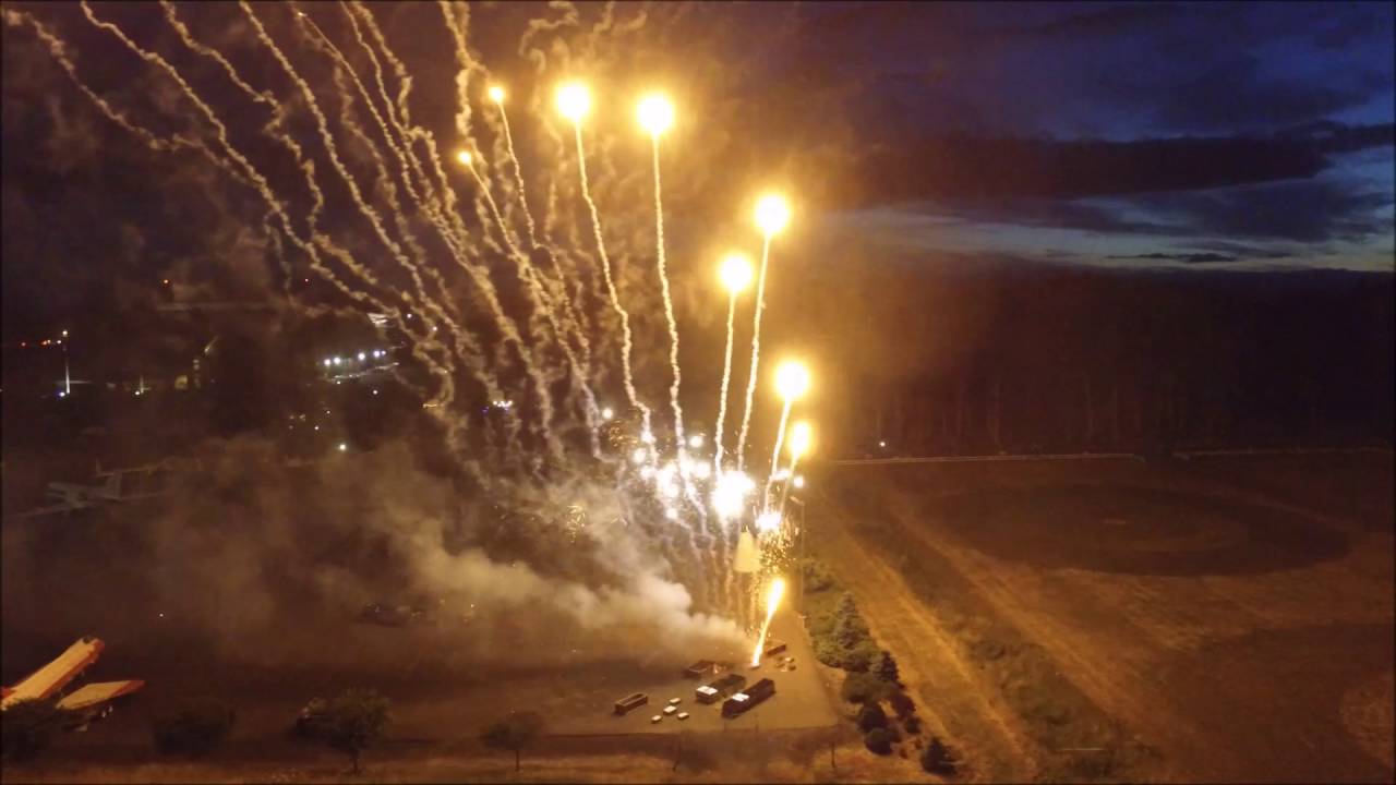 McMinnville Oregon fireworks viewed from a drone plus a small grass