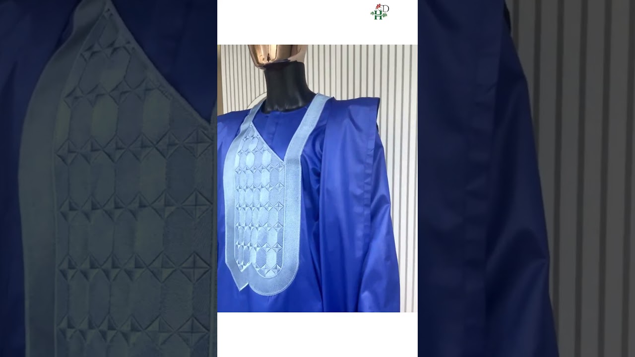 HDAfricanDress African Men Tradition Wedding Party Clothing Blue Shirt Pant 3 PCS Dashiki Agbada