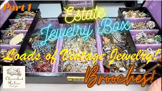 Estate Jewelry Box Filled To The Brim With Glorious Vintage Jewelry - Stunning Brooches Part 1 (058)