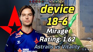 Astralis device (18-6) vs Vitality rt:1.62 (mirage) | EPL S19 | May 11, 2024#cs2 #pov