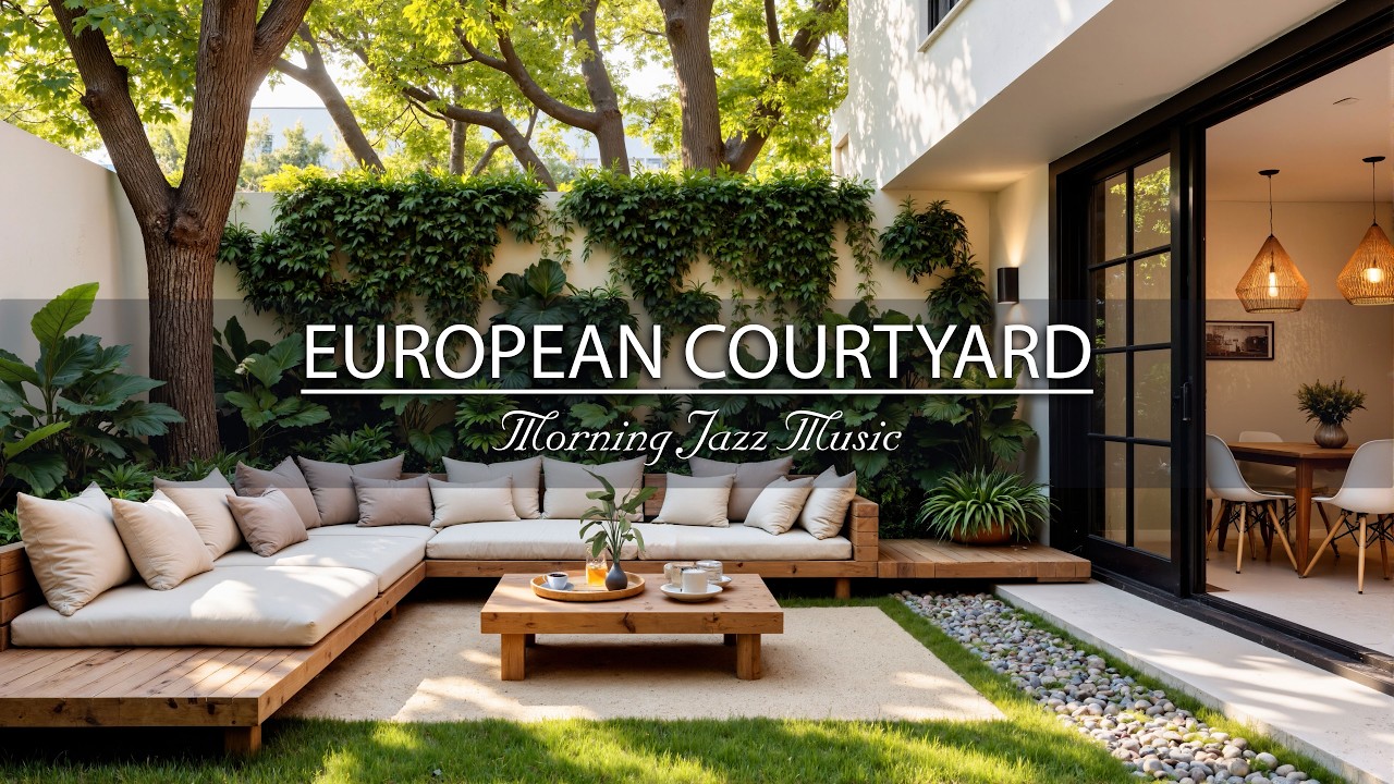 Beautiful European Courtyard Ambience - Morning Jazz Music for Work, Study and Relaxation