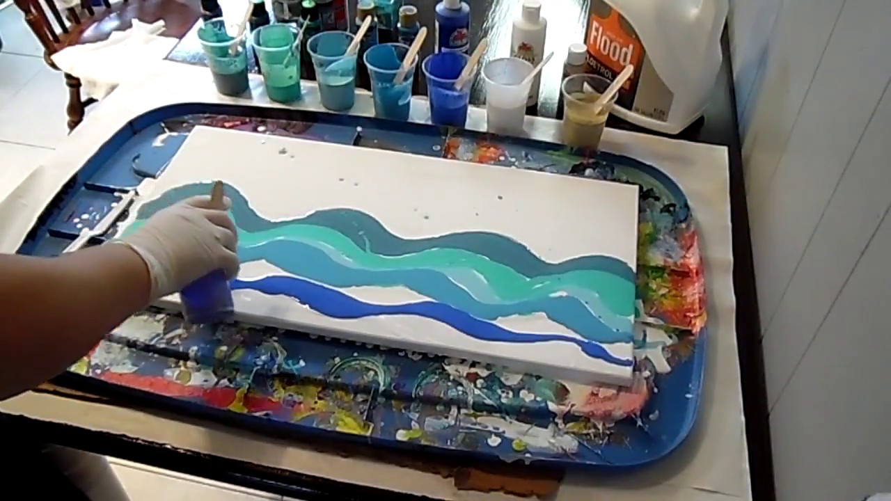Acrylic pour swipe, beach scene using color shift paints YouTube