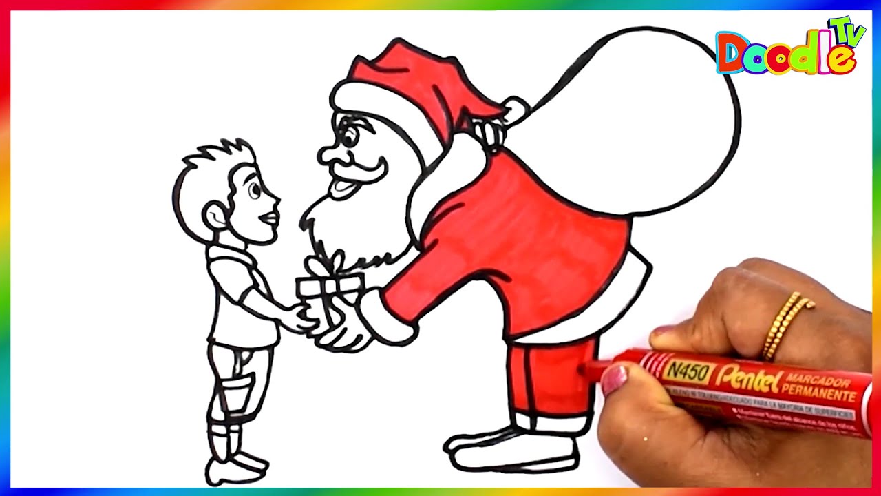 How to draw Santa Claus with gifts, Christmas drawing and painting