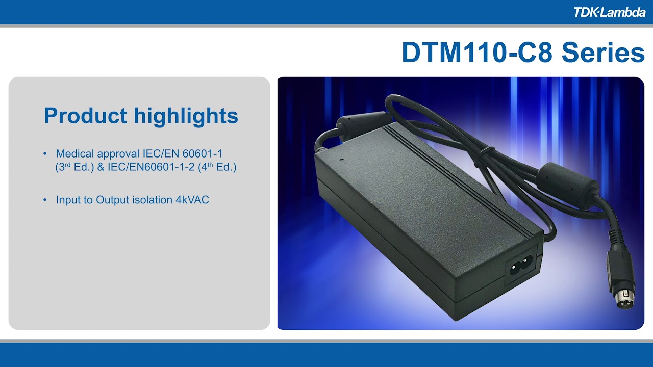 DTM 110-C8 110Watt Medical/ITE Class II External Power Supplies Video