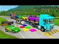 Flatbed Truck McQueen | Transportation with Truck - Pothole vs Car | BeamNG.Drive Gameplay