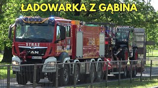 Alarmowo zestaw GCBA MAN TGS z ładowarką teleskopową Bobcat z OSP Gąbin do pożaru na Marywilskiej 44