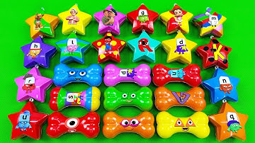 Rainbow SLIME: Looking Numberblocks, Alphablocks with Mini Star, Bones Mix Colorful! ASMR