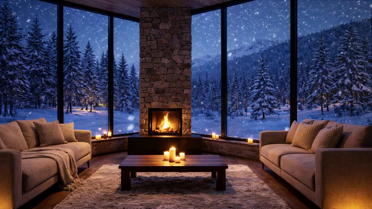 LIVE Winter Sanctuary 🔥 Cozy Cabin Fireplace & Snowfall Night Sounds