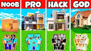 Minecraft Battle : Family New Extra Modern House Build Challenge - Noob vs Pro vs Hacker vs God