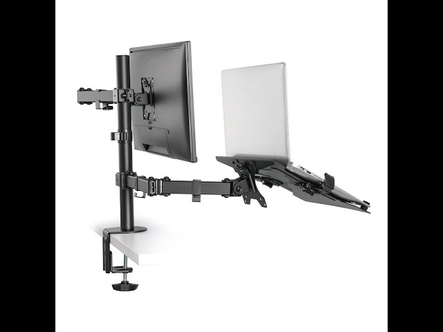 Viozon Soporte para monitor y portátil, 3 en 1 ajustable, soporte de  escritorio con brazo triple para monitor, soporte de brazo de escritorio  doble