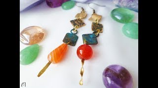 Серьги с агатом и сердоликом. Asymmetrical earrings with agate, made by Poludnitsa workshop.