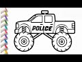 How to Draw a Police Car for Kids | Coloring Page for Kids 