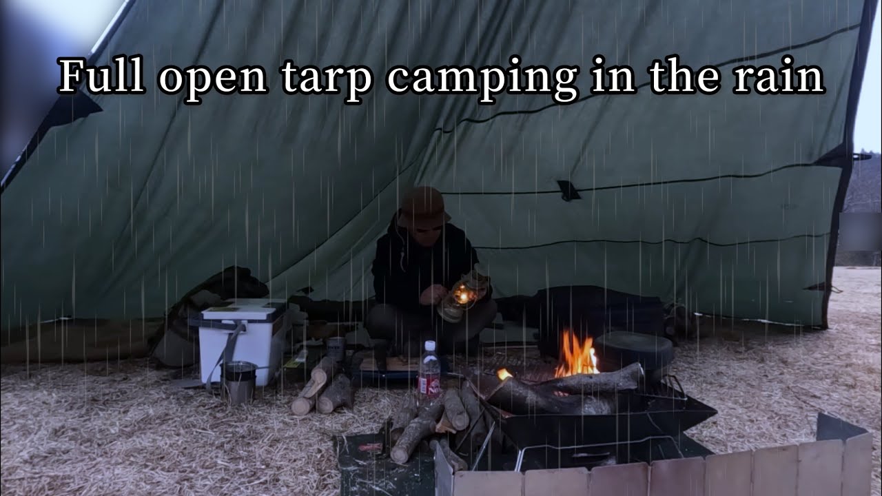 Full open tarp camping in the rain. ASMR 雨のフルオープン タープ泊キャンプ