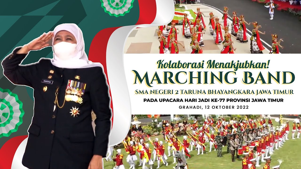 Keren, 170 Personil Marching Band SMAN 2 Taruna Bhayangkara Saat Upacara Hari Jadi 77 Provinsi Jatim