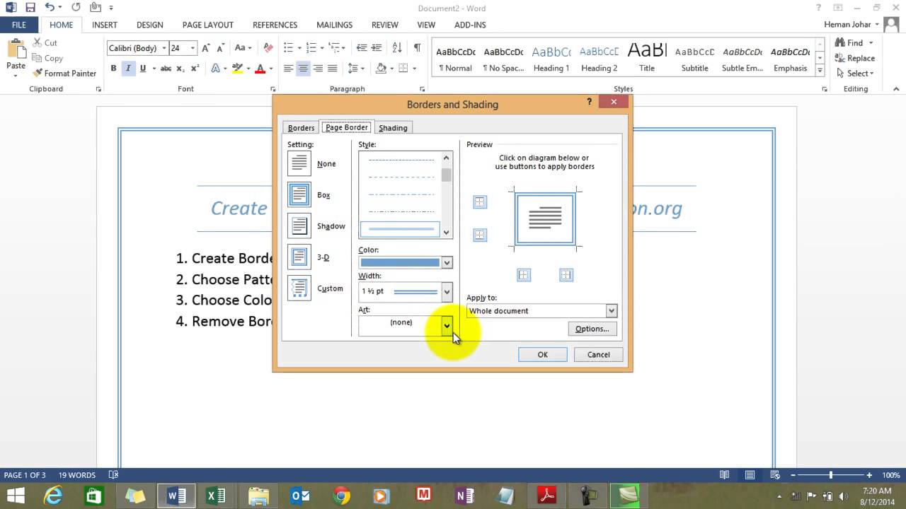 create custom border in word